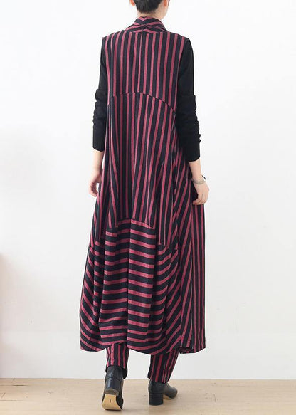 Spring Sleeveless Cardigans and Pant Red Striped Two Pieces