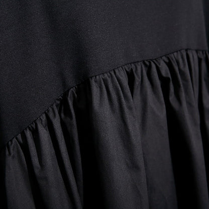Stylish Black Cotton Shift Dress Cotton Clothing Dress High Waist Patchwork Cotton Dress