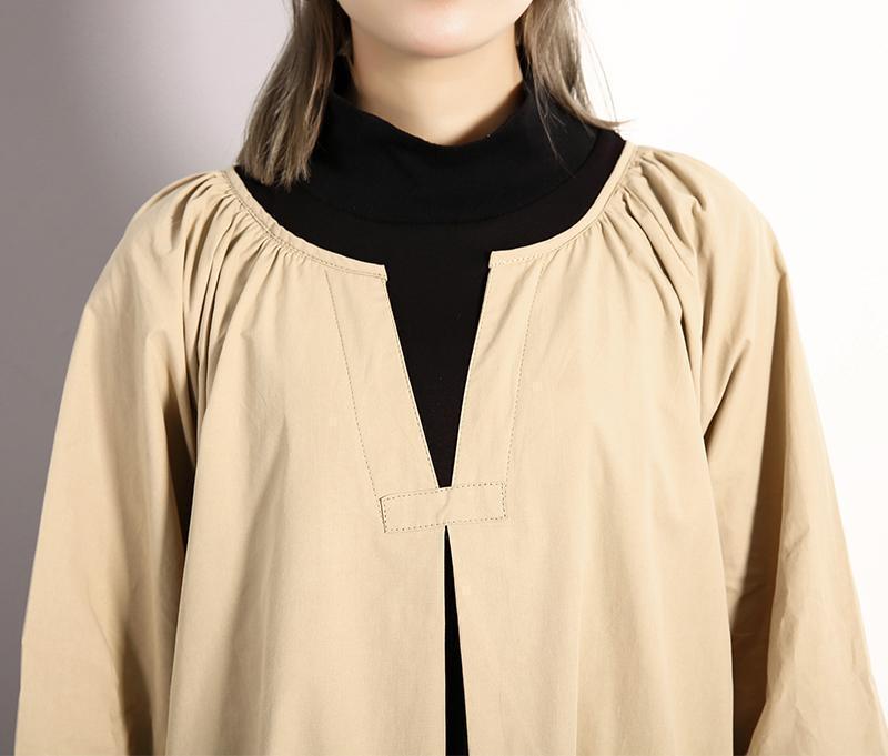 Stylish Black Fall Dress Clothing Turtleneck Cotton Blended Maxi Dress Front Side Open False Two Pieces Cotton Blended Caftans