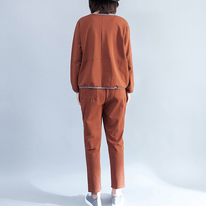 Stylish Brown Cotton Pullover Oversize Patchwork T Shirt