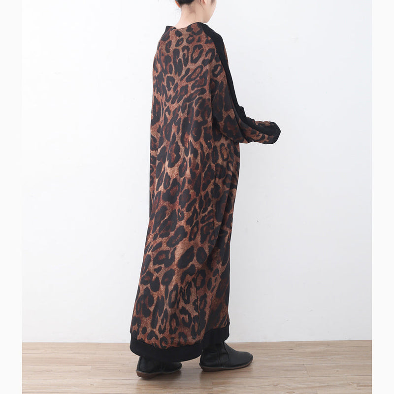 Stylish Chocolate Long Sweaters Fall Patchwork Pullover Sweater High Neck Fall Dresses
