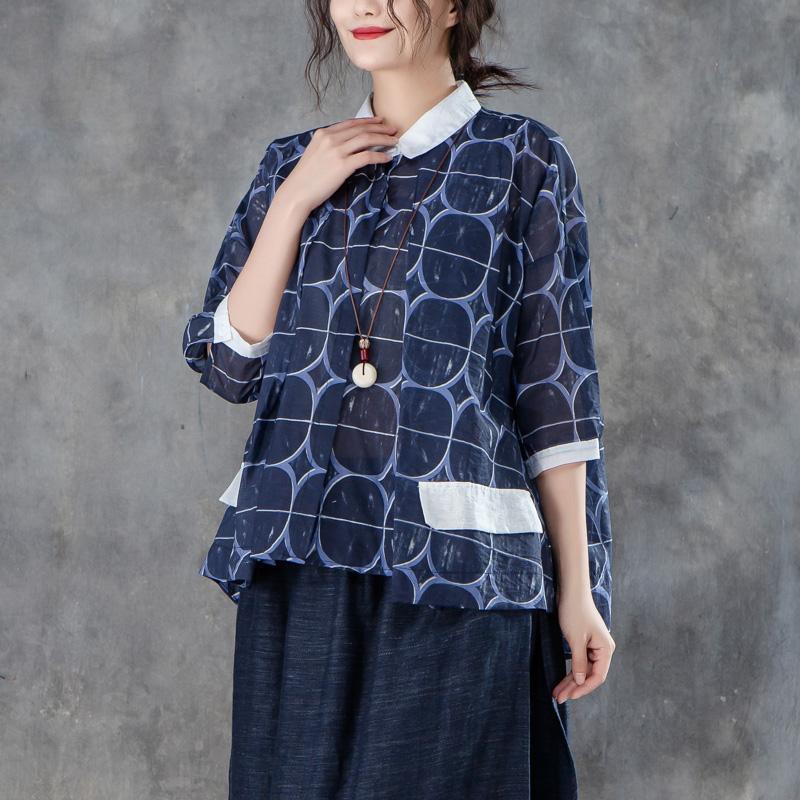 Stylish Cotton Blouses Loose Fitting Polo Collar Three Quarter Sleeve Irregular Blouse
