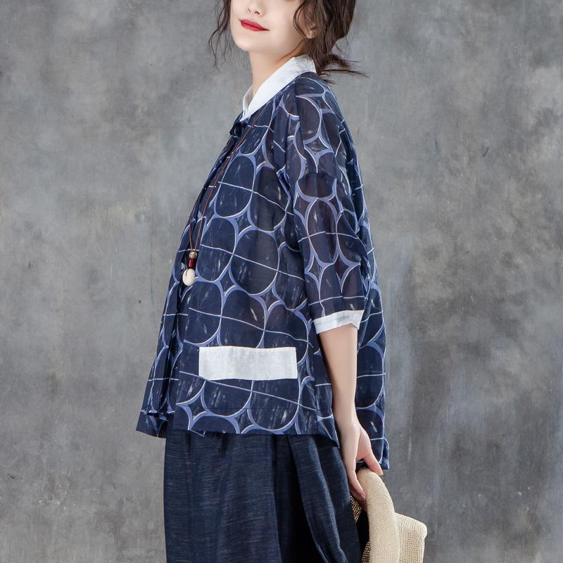 Stylish Cotton Blouses Loose Fitting Polo Collar Three Quarter Sleeve Irregular Blouse