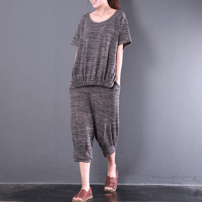 Stylish Cotton Tops Short Sleeve Knitting Two Pieces Set