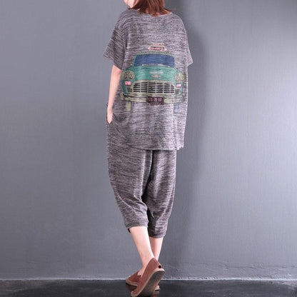Stylish Cotton Tops Short Sleeve Knitting Two Pieces Set