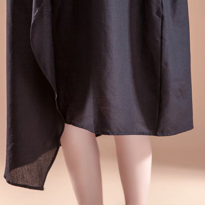 Stylish Linen Summer Dress Short Sleeve High-low Hem Summer Black Dress