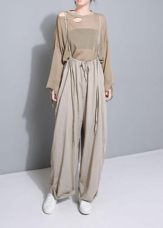 Stylish Khaki Cotton Linen Wide Leg Pants Multiple Wearing Methods Pants