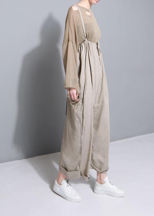 Stylish Khaki Cotton Linen Wide Leg Pants Multiple Wearing Methods Pants