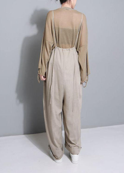 Stylish Khaki Cotton Linen Wide Leg Pants Multiple Wearing Methods Pants