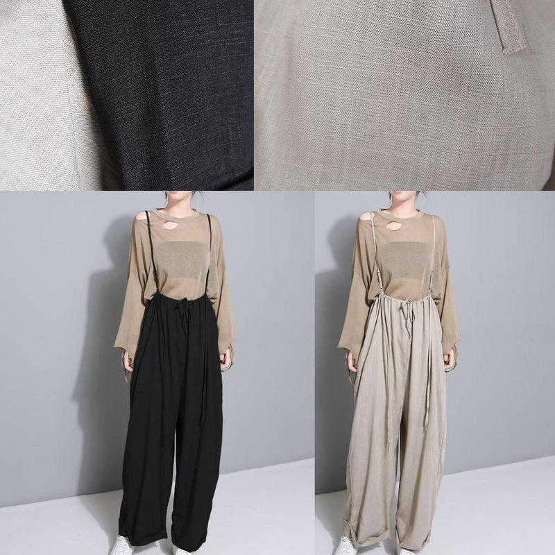 Stylish Khaki Cotton Linen Wide Leg Pants Multiple Wearing Methods Pants