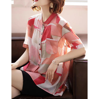 Stylish Midi Cotton Blend Pullovercasual Cotton Blend Clothing Tops Shirt Collar Short Sleeve Clothing