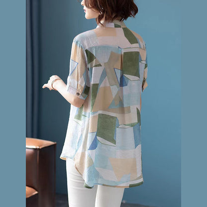 Stylish Midi Cotton Blend Pullovercasual Cotton Blend Clothing Tops Shirt Collar Short Sleeve Clothing