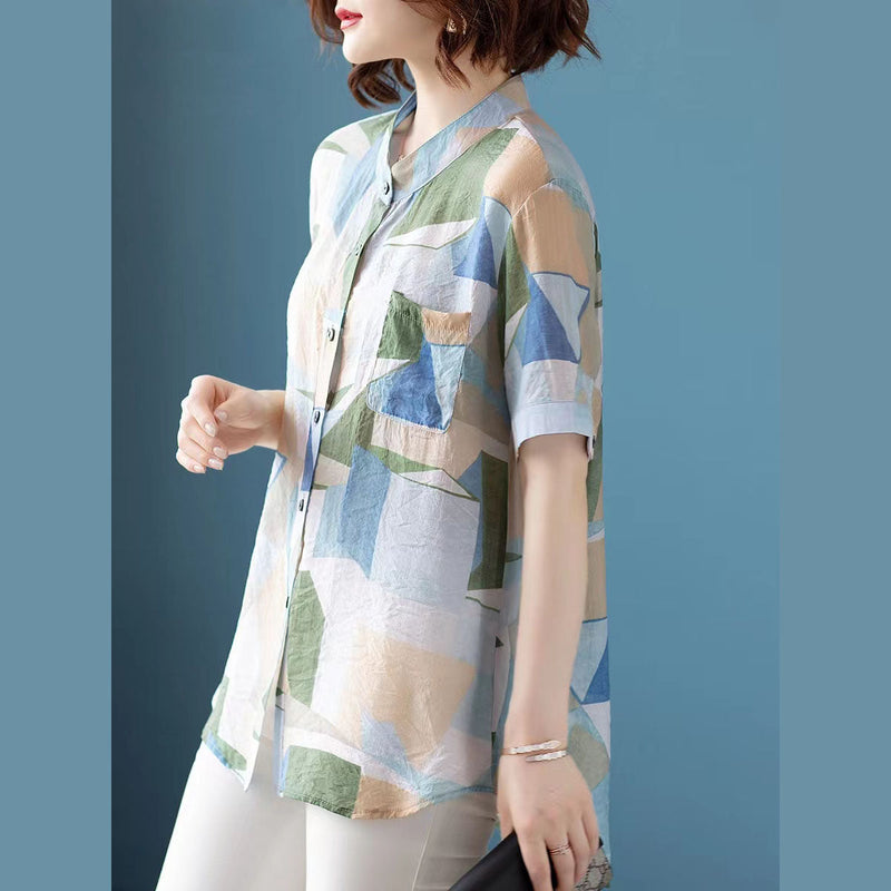 Stylish Midi Cotton Blend Pullovercasual Cotton Blend Clothing Tops Shirt Collar Short Sleeve Clothing
