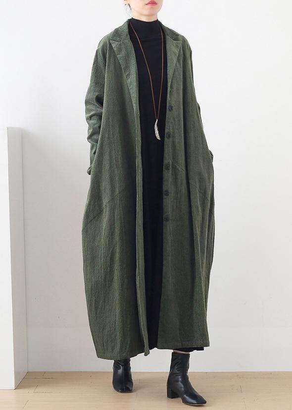 Suit Collar Striped Outfit Green Loose Outwears