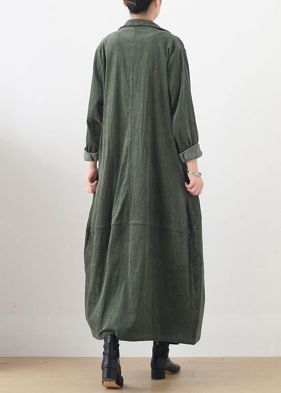 Suit Collar Striped Outfit Green Loose Outwears