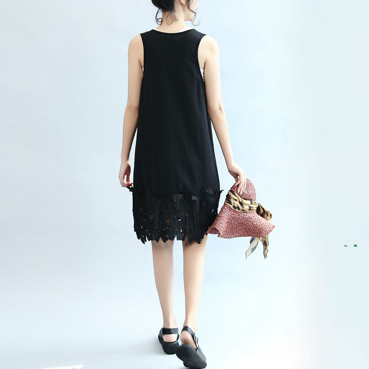 Summer Black Stylish Cotton Sundress Oversize Dresses O Neck Maxi Dress