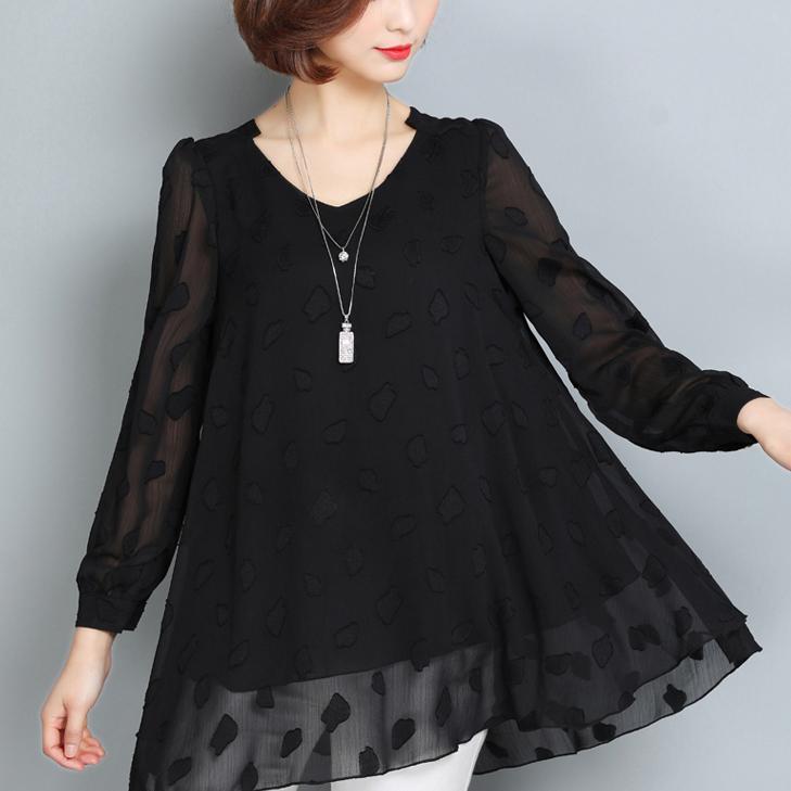 Summer Black Lace T Shirt Loose Long Sleeve Tops