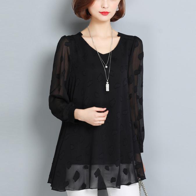 Summer Black Lace T Shirt Loose Long Sleeve Tops
