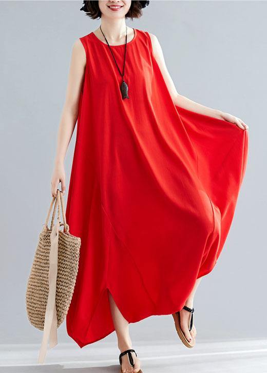 Summer Cotton Red Loose Jumpsuit Pants Stylish Sleeveless Harem Pants