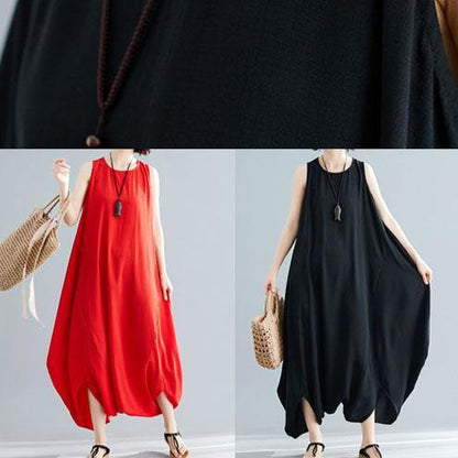 Summer Cotton Red Loose Jumpsuit Pants Stylish Sleeveless Harem Pants