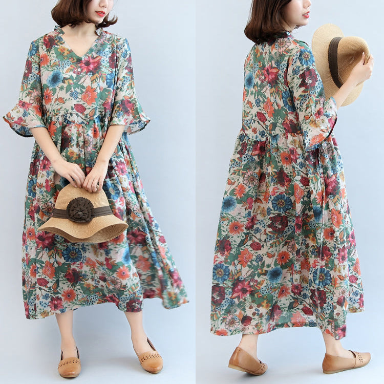 Summer Cotton Blend Sundress Oversize Bracelet Sleeved Maxi Dress