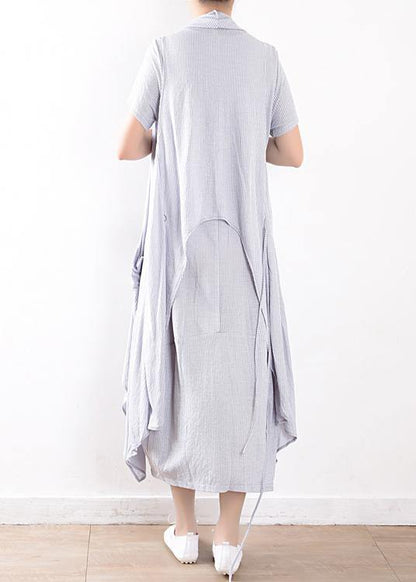 Summer Light Blue Linen Sleeveless Outwear Dress Two Pieces
