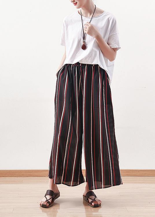 Summer Striped Chiffon Elastic Waist Wide Leg Pants