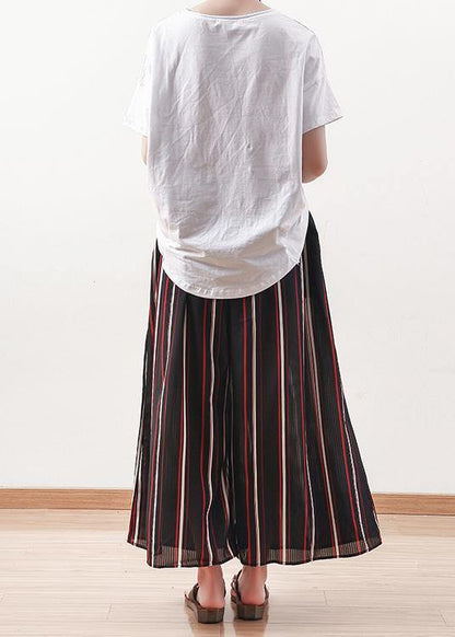 Summer Striped Chiffon Elastic Waist Wide Leg Pants