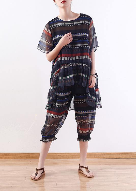 Summer Chiffon Tops and Crop Pants Two Pieces