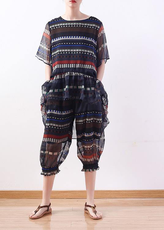 Summer Chiffon Tops and Crop Pants Two Pieces