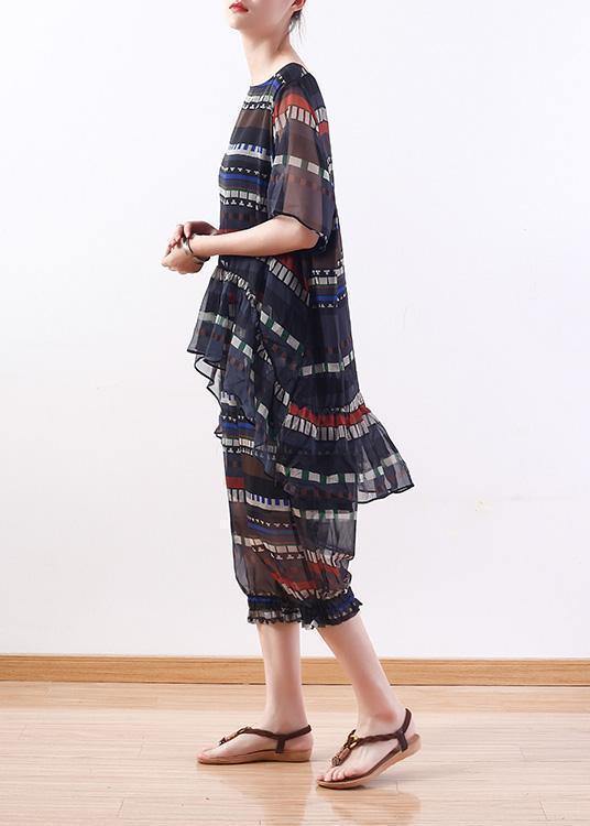 Summer Chiffon Tops and Crop Pants Two Pieces
