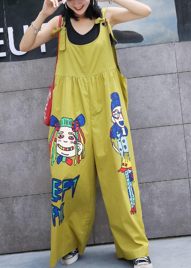 Summer Yellow Cotton Cartoon Prints Jumpsuit Pants Jumpsuit Pants