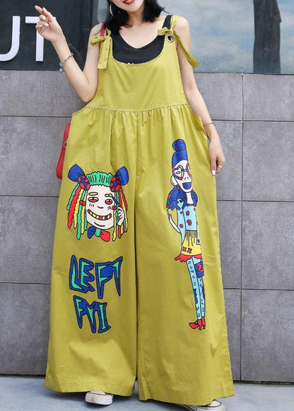 Summer Yellow Cotton Cartoon Prints Jumpsuit Pants Jumpsuit Pants