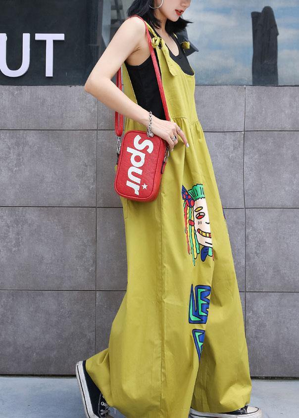 Summer Yellow Cotton Cartoon Prints Jumpsuit Pants Jumpsuit Pants