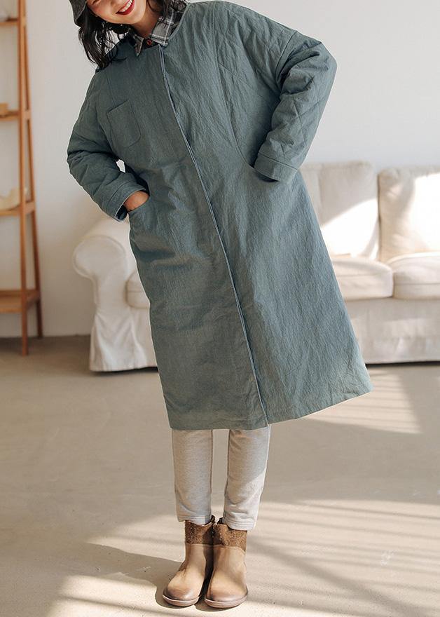 Thick Loose Fitting Warm Coat Gray Green O Neck Thick Coats