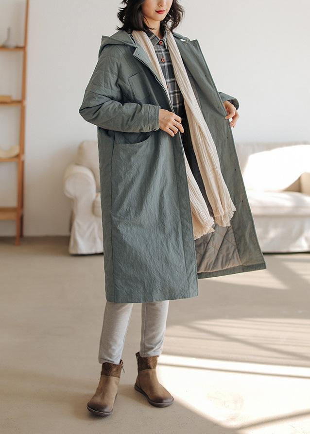 Thick Loose Fitting Warm Coat Gray Green O Neck Thick Coats