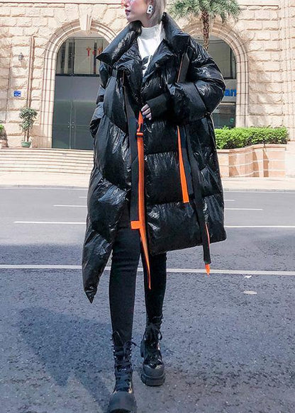 Thick Black Parkas for Clothing Stand Collar Patchwork Winter Coats