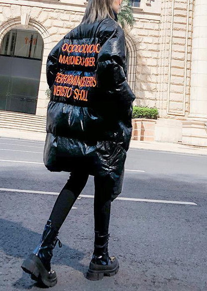 Thick Black Parkas for Clothing Stand Collar Patchwork Winter Coats