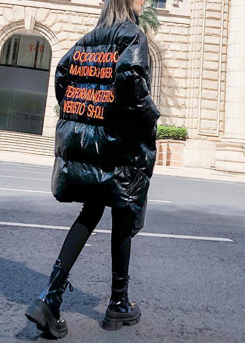 Thick Black Parkas for Clothing Stand Collar Patchwork Winter Coats