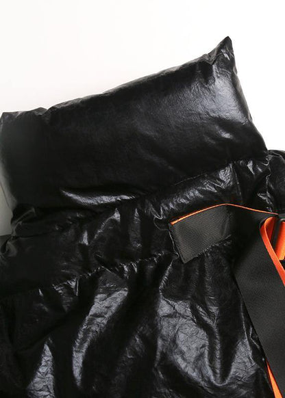 Thick Black Parkas for Clothing Stand Collar Patchwork Winter Coats