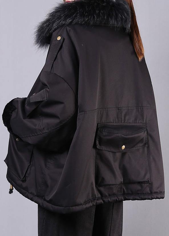 Thick Black Outfit Oversize Jackets & Coats Pockets Faux Fur Collar Overcoat