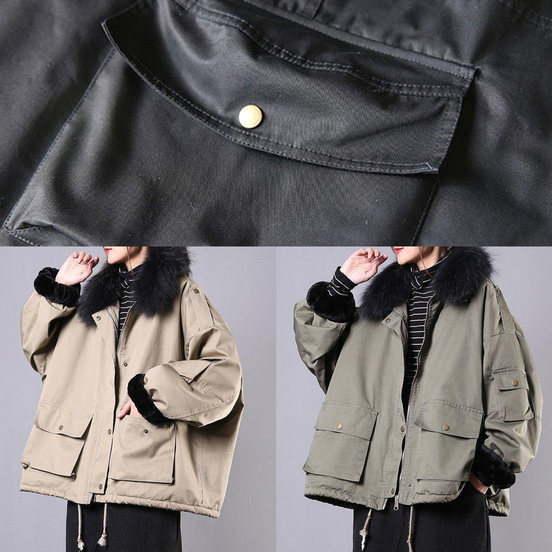 Thick Black Outfit Oversize Jackets & Coats Pockets Faux Fur Collar Overcoat