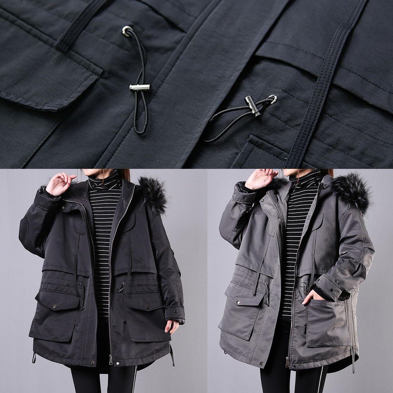Thick Black Winter Parkas Oversize Down Jacket Hooded Fur Collar Overcoat