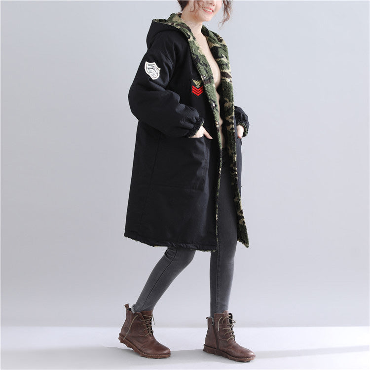 Thick Black Winter Parkas Hooded Snow Jackets Fine Pockets Winter Coats