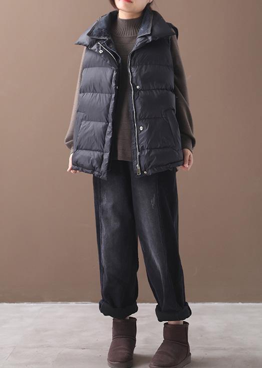 Thick Black Parka Oversized Down Jacket Sleeveless Stand Collar Winter Short Outwear