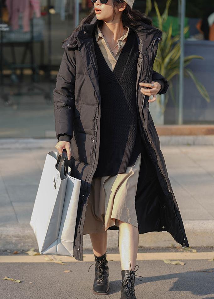 Thick Black Parka Warm Winter Coat Hooded Zippered Winter Outwear