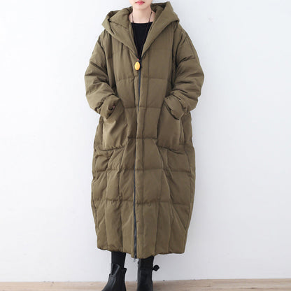 Thick Blackish Green Puffers Jackets Clothing Down Coat Hooded Overcoat Warm Thick