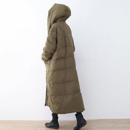 Thick Blackish Green Puffers Jackets Clothing Down Coat Hooded Overcoat Warm Thick