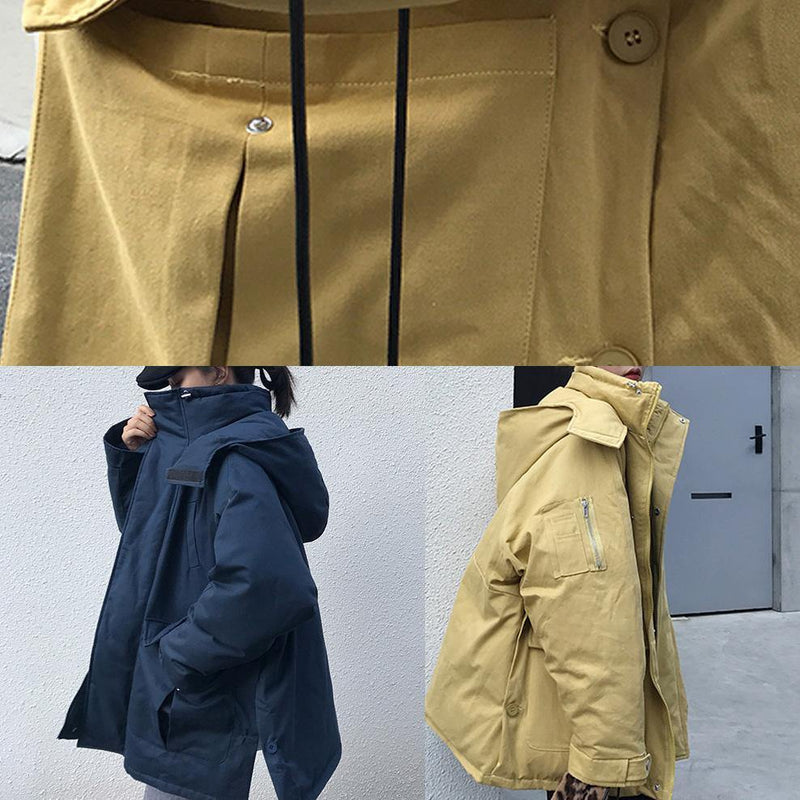 Thick Dark Blue Parkas Down Jacket Winter Outwear Hooded
