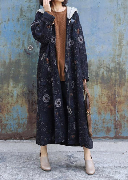 Thick Oversize Jackets & Coats Patchwork Hooded Overcoat Black Printsthick Outfit